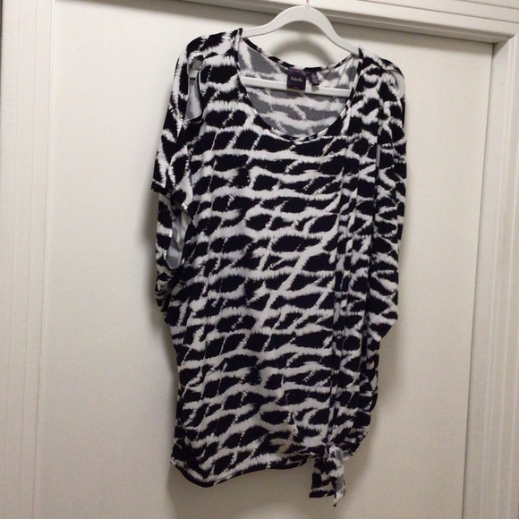 Womens Rafaella White/black short sleeve boat neck knot front blouse - Picture 1 of 5